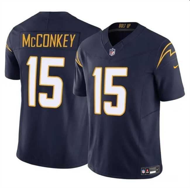 Men & Women & Youth Los Angeles Chargers #15 Ladd McConkey Navy 2024 Draft F.U.S.E. Vapor Limited Stitched Jersey